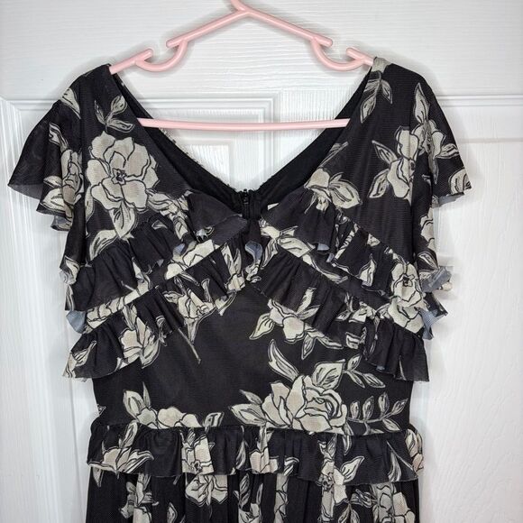Joyfolie Mia Joy Clarissa Ruffle Dress High Low Hem Black Beige Floral Girls 8 - Picture 6 of 13